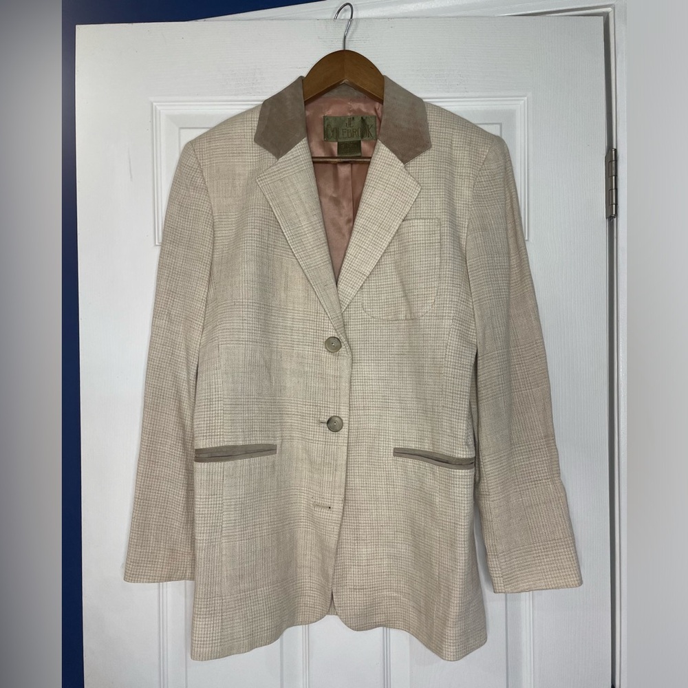 JL COLEBROOK vintage equestrian style linen blend blazer w/velvet collar - Small